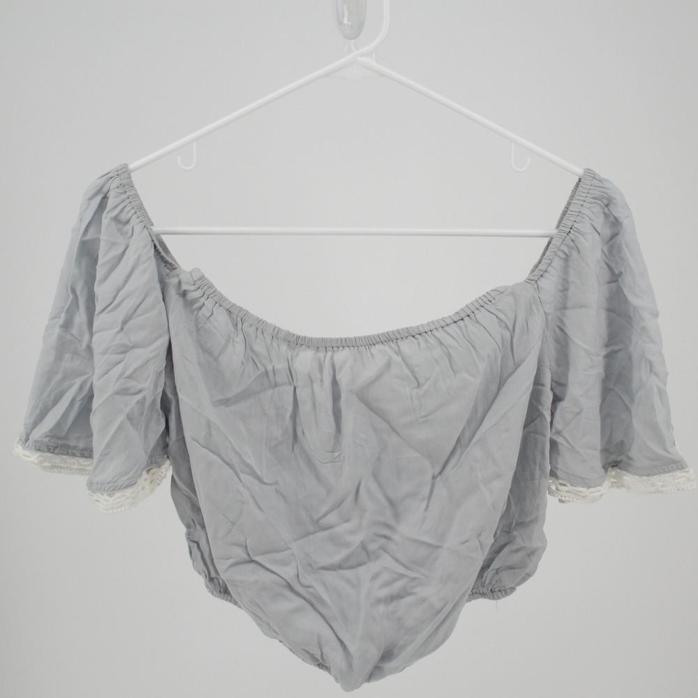 Paper Heart Women's‎ Gray Lace Trim Off Shoulder Crop Top Size M